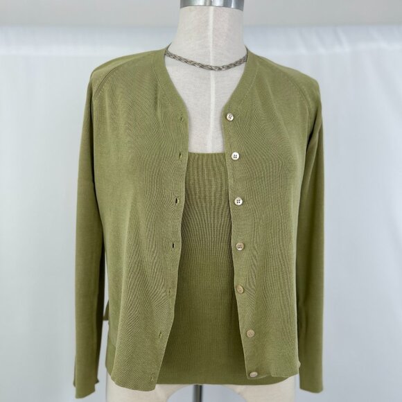 Mercerized Light Olive green Tank Top and Cardigan set Size M/S - Picture 1 of 11